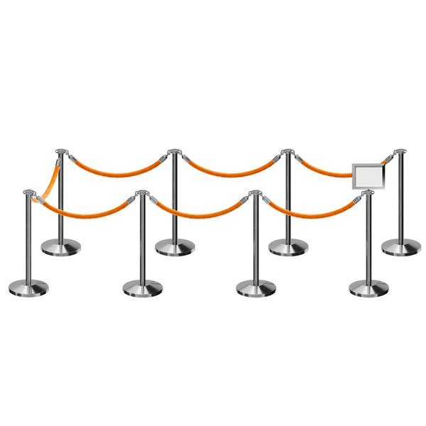 Montour Line Stanchion Post & Rope Kit Pol.Steel, 8FlatTop 7Gold Rope 8.5x11H Sign C-Kit-7-PS-FL-1-Tapped-1-8511-H-7-PVR-GD-PS